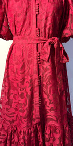 CRIMSON DAHLIA EMBROIDERY LACE DRESS