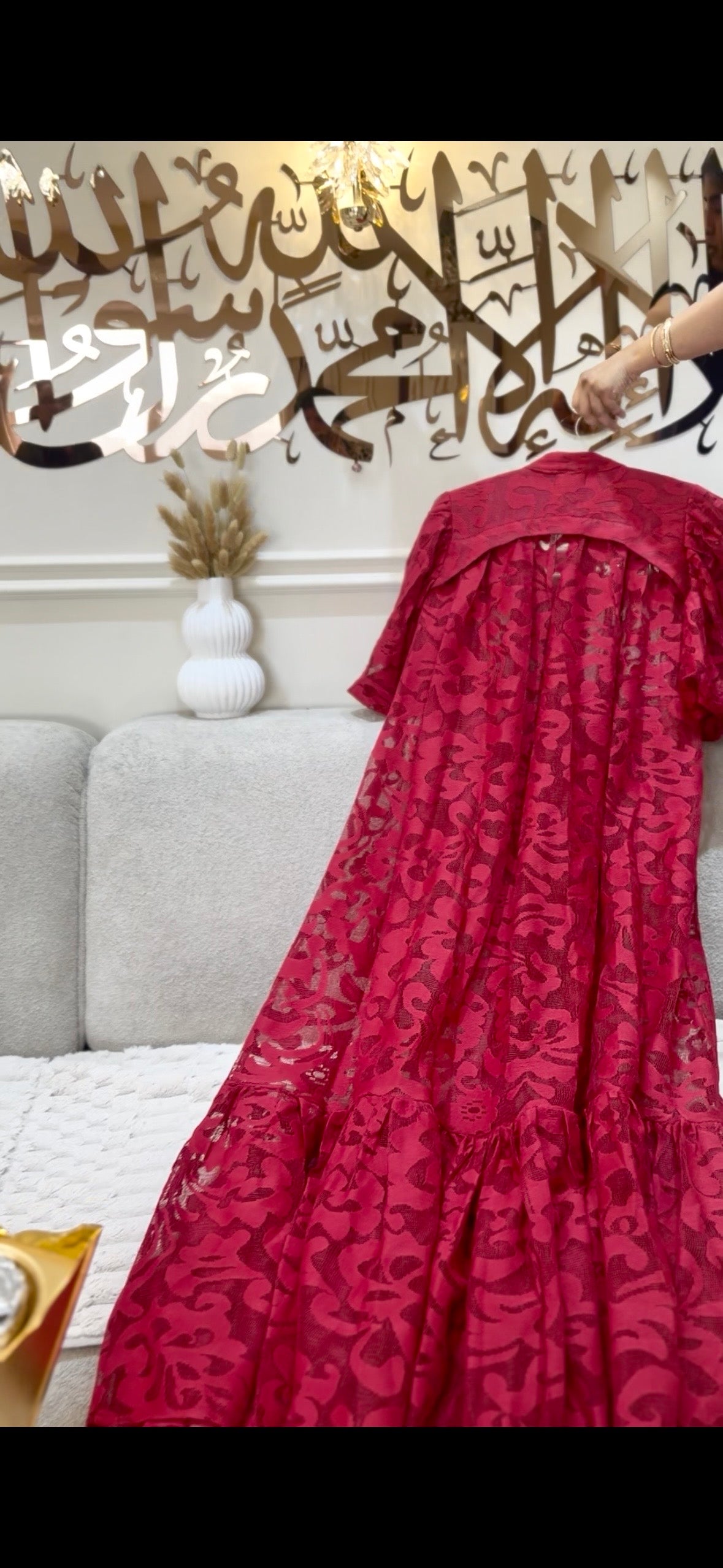 CRIMSON DAHLIA EMBROIDERY LACE DRESS