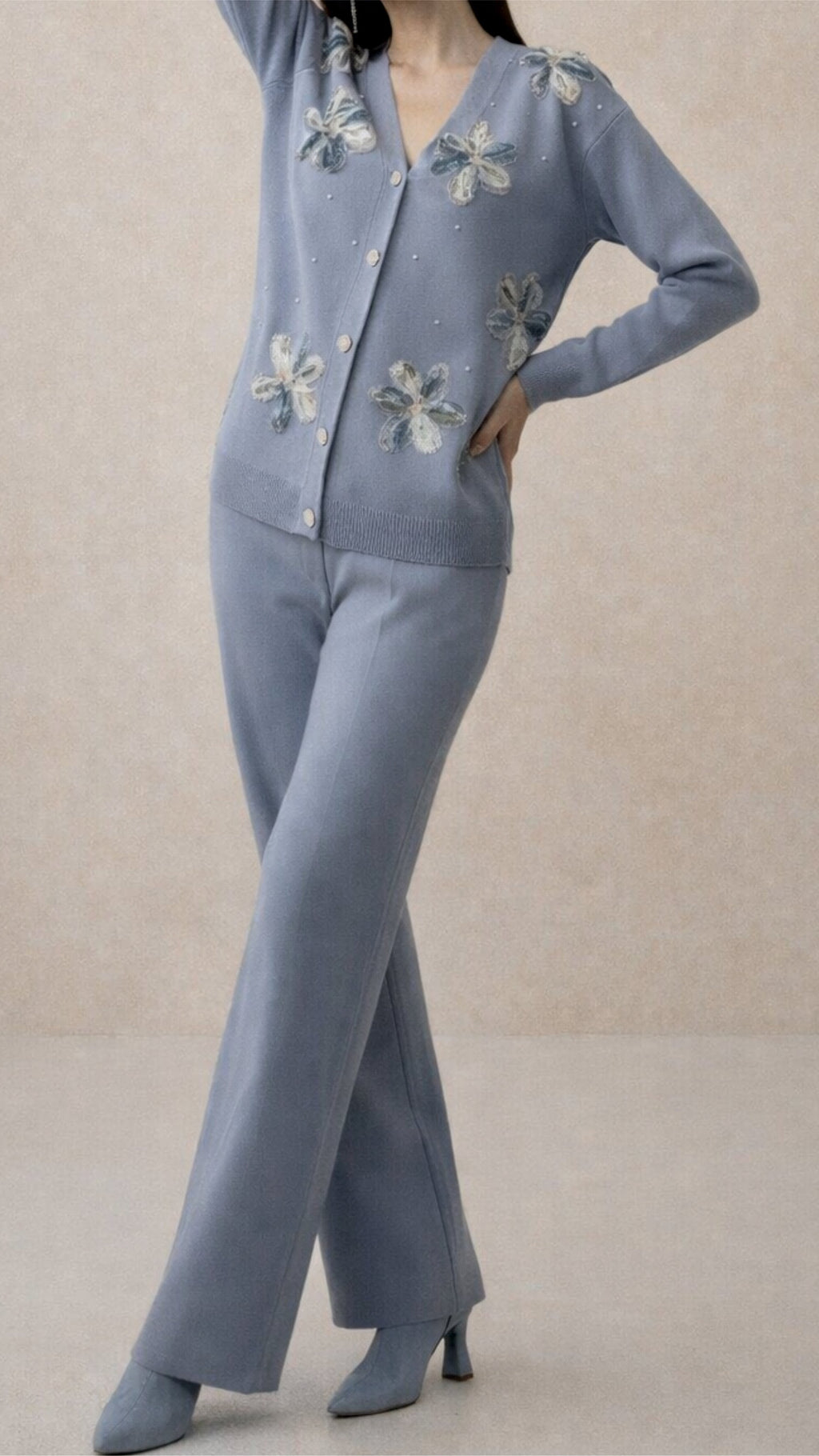 FLORAL CARDIGAN WIDE LEG SET