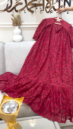CRIMSON DAHLIA EMBROIDERY LACE DRESS