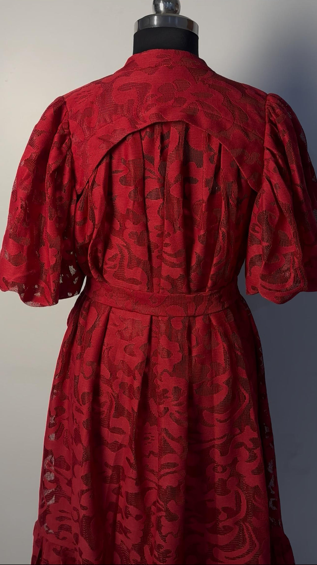 CRIMSON DAHLIA EMBROIDERY LACE DRESS