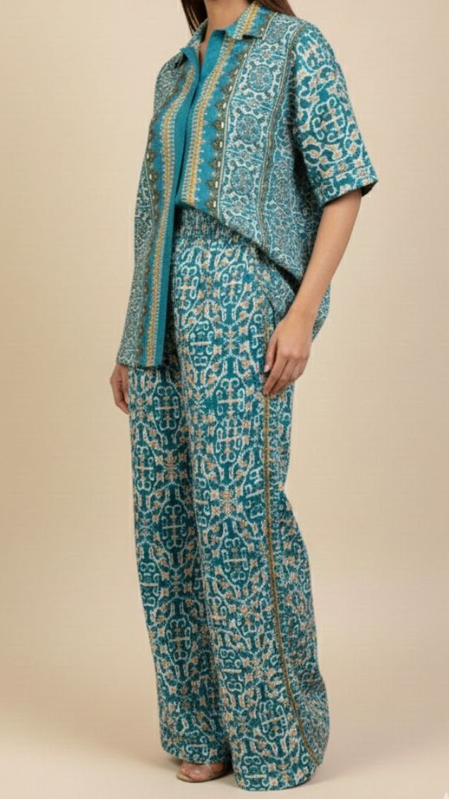 TEAL GOLD PRINT CO-ORD SET