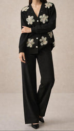 FLORAL CARDIGAN WIDE LEG SET