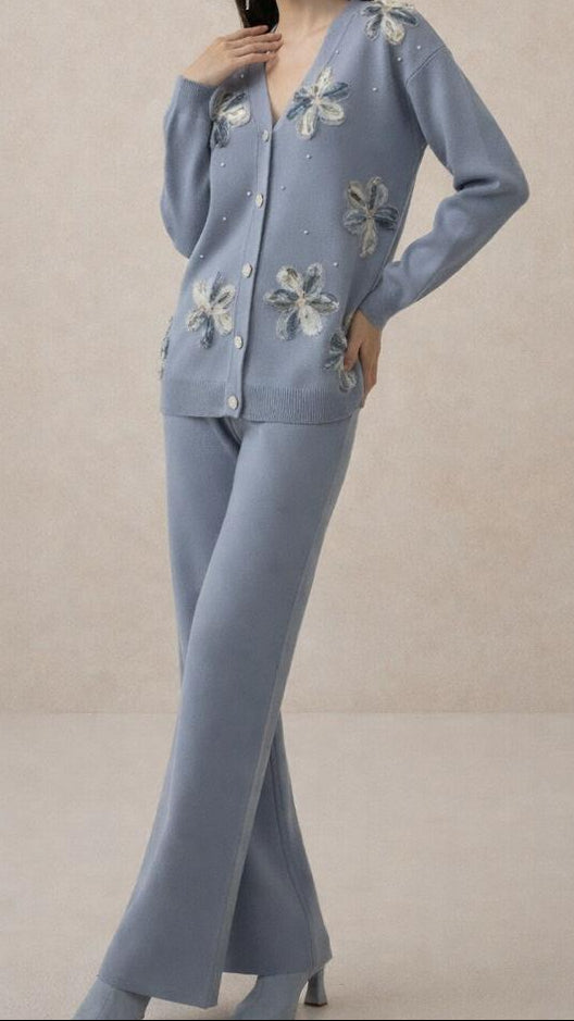 FLORAL CARDIGAN WIDE LEG SET